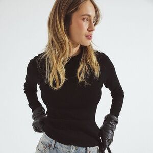 NA-KD: BLACK Long-Sleeve Ribbed Knitted Round Neck Top: SMALL: NWT